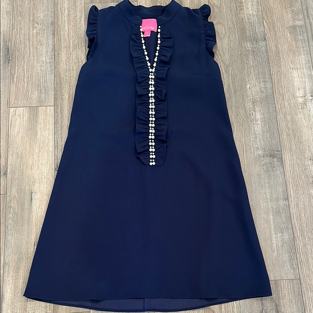 Lilly Pulitzer Blue A-line Cocktail Dress with Ruffled Flutter Sleeves